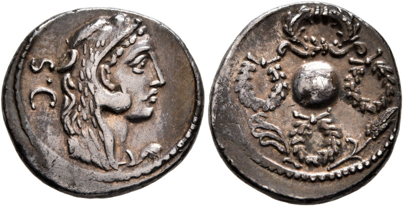 Faustus Cornelius Sulla, 56 BC. Denarius (Silver, 18 mm, 3.68 g, 9 h), Rome. Hea...