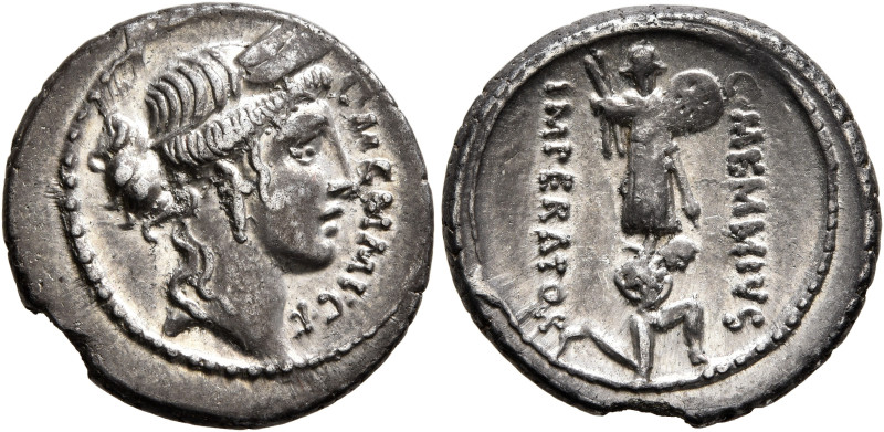 C. Memmius C.f, 56 BC. Denarius (Silver, 19 mm, 3.68 g, 10 h), Rome. C•MEMMI•C•F...