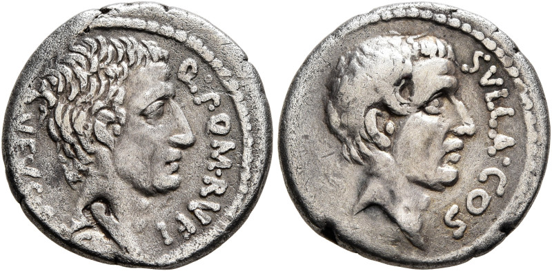 Q. Pompeius Rufus, 54 BC. Denarius (Silver, 17 mm, 3.60 g, 11 h), Rome. Q•POM•RV...