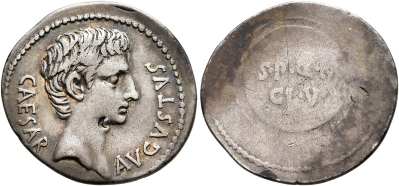 Augustus, 27 BC-AD 14. Denarius (Silver, 21 mm, 3.67 g, 6 h), uncertain mint in ...