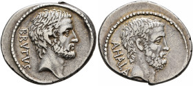 M. Junius Brutus, 54 BC. Denarius (Silver, 20 mm, 3.99 g, 6 h), Rome. BRVTVS Bearded head of L. Junius Brutus to right. Rev. AHALA Bearded head of C. ...