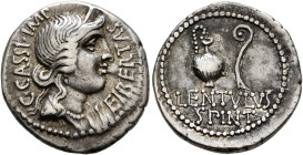 C. Cassius Longinus, 43-42 BC. Denarius (Silver, 19 mm, 3.74 g, 7 h), with L. Cornelius Lentulus Spinther, military mint moving with the army of Brutu...