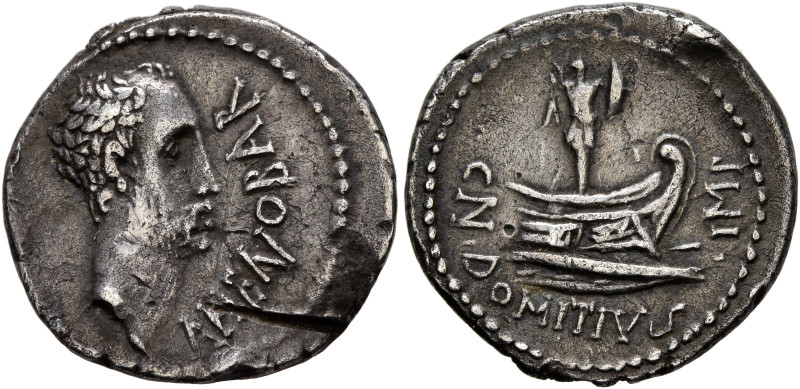 Cn. Domitius L.f. Ahenobarbus, 41-40 BC. Denarius (Silver, 18 mm, 3.61 g, 6 h), ...