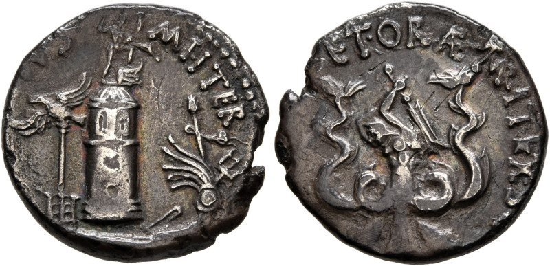 Sextus Pompey, † 35 BC. Denarius (Silver, 17 mm, 3.73 g, 12 h), military mint in...