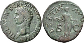 Claudius, 41-54. As (Copper, 28 mm, 10.10 g, 6 h), Rome, 50-54. TI CLAVDIVS CAESAR AVG P M TR P IMP Bare head of Claudius to left. Rev. LIBERTAS AVG[V...