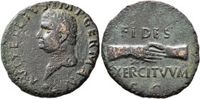 Vitellius, 69. As (Copper, 27 mm, 9.88 g, 6 h), uncertain mint in Spain (Tarraco?), circa January-June 69. A VITELLIVS IMP GERMAN Laureate head of Vit...