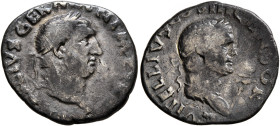Vitellius, with Vitellius the Elder, 69. Denarius (Silver, 19 mm, 2.79 g, 6 h), Rome, circa late April–20 December 69. A VITELLIVS GERMAN IMP TR P Lau...