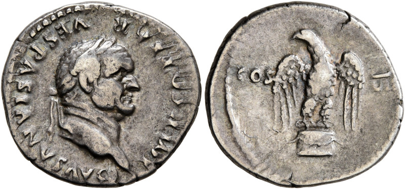 Vespasian, 69-79. Denarius (Silver, 19 mm, 3.31 g, 6 h), Rome, 76. IMP CAESAR VE...