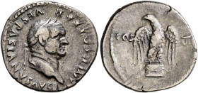 Vespasian, 69-79. Denarius (Silver, 19 mm, 3.31 g, 6 h), Rome, 76. IMP CAESAR VESPASIANVS AVG Laureate head of Vespasian to right. Rev. COS VII Eagle ...