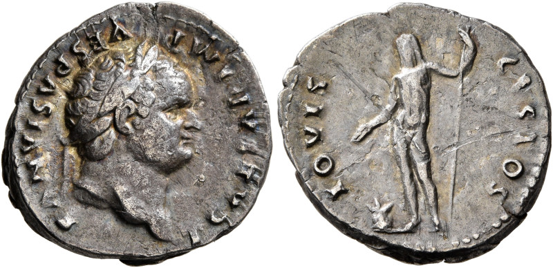 Titus, as Caesar, 69-79. Denarius (Silver, 19 mm, 3.30 g, 6 h), Rome, 76. T CAES...