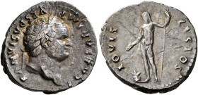 Titus, as Caesar, 69-79. Denarius (Silver, 19 mm, 3.30 g, 6 h), Rome, 76. T CAESAR IMP VESPASIANVS Laureate head of Titus to right. Rev. IOVIS CVSTOS ...