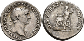 Trajan, 98-117. Denarius (Silver, 18 mm, 3.53 g, 6 h), Rome, 112-113. IMP TRAIANVS AVG GER DAC P M TR P COS VI P P Laureate head of Trajan to right, w...