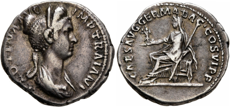 Plotina, Augusta, 105-123. Denarius (Silver, 18 mm, 3.44 g, 7 h), Rome, circa 11...