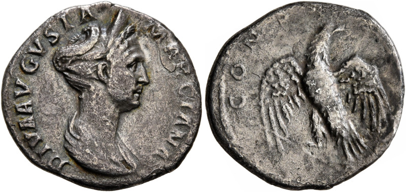 Diva Marciana, died 112/4. Denarius (Silver, 18 mm, 2.85 g, 6 h), Rome, 114. DIV...