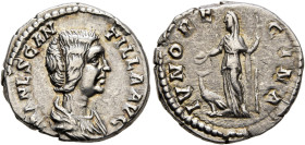 Manlia Scantilla, Augusta, 193. Denarius (Silver, 17 mm, 3.49 g, 6 h), Rome. MANL SCANTILLA AVG Draped bust of Manlia Scantilla to right. Rev. IVNO RE...
