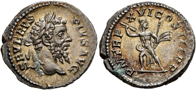 Septimius Severus, 193-211. Denarius (Silver, 20 mm, 3.53 g, 6 h), Rome, 208. SE...