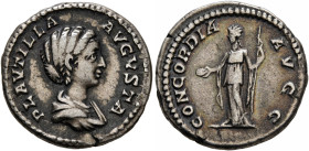 Plautilla, Augusta, 202-205. Denarius (Silver, 18 mm, 3.39 g, 12 h), Rome, 203. PLAVTILLA AVGVSTA Draped bust of Plautilla to right. Rev. CONCORDIA AV...