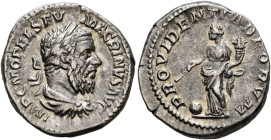 Macrinus, 217-218. Denarius (Silver, 18 mm, 3.70 g, 2 h), Rome, March-June 218. IMP C M OPEL SEV MACRINVS AVG Laureate, draped and cuirassed bust of M...