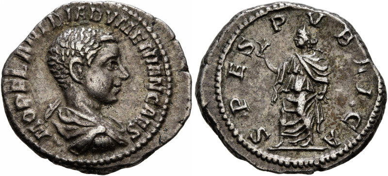 Diadumenian, as Caesar, 217-218. Denarius (Silver, 19 mm, 3.58 g, 12 h), Rome, M...