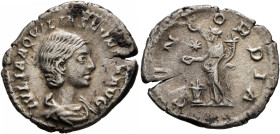 Aquilia Severa, Augusta, 220-221 & 221-222. Denarius (Silver, 19 mm, 2.67 g, 1 h), Rome, 220-221. IVLIA AQVILIA SEVERA AVG Draped bust of Aquilia Seve...
