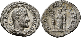 Maximinus I, 235-238. Denarius (Silver, 19 mm, 2.59 g, 12 h), Rome, 236-237. MAXIMINVS PIVS AVG GERM Laureate, draped and cuirassed bust of Maximinus ...