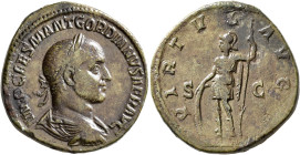 Gordian II, 238. Sestertius (Orichalcum, 30 mm, 18.81 g, 12 h), Rome, March-April 238. IMP CAES M ANT GORDIANVS AFR AVG Laureate, draped and cuirassed...