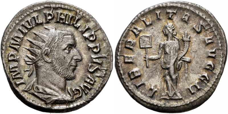 Philip I, 244-249. Antoninianus (Silver, 22 mm, 4.17 g, 12 h), Rome, 245. IMP M ...