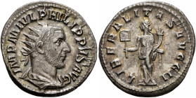 Philip I, 244-249. Antoninianus (Silver, 22 mm, 4.17 g, 12 h), Rome, 245. IMP M IVL PHILIPPVS AVG Radiate, draped and cuirassed bust of Philip I to ri...