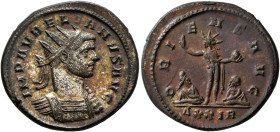 Aurelian, 270-275. Antoninianus (Silvered bronze, 22 mm, 5.49 g, 12 h), Rome, end 274. IMP AVRELIANVS AVG Radiate and cuirassed bust of Aurelian to ri...
