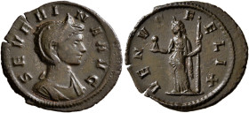 Severina, Augusta, 270-275. Denarius (Bronze, 20 mm, 1.78 g, 6 h), Rome, spring-autumn 275. SEVERINA AVG Diademed and draped bust of Severina to right...