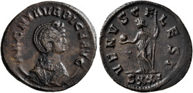 Magnia Urbica, Augusta, 283-285. Antoninianus (Silvered bronze, 23 mm, 3.14 g, 12 h), Ticinum, 283. MAGNIA VRBICA AVG Diademed and draped bust of Magn...