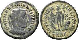 Martinian, usurper, 324. Follis (Bronze, 19 mm, 2.58 g, 12 h), Nicomedia. D N M MARTINIANVS P F AVG Radiate, draped and cuirassed bust of Martinian to...