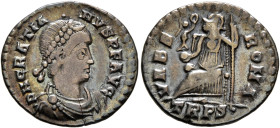 Gratian, 367-383. Siliqua (Silver, 18 mm, 2.00 g, 12 h), Treveri. D N GRATIANVS P F AVG Pearl-diademed, draped and cuirassed bust of Gratian to right....