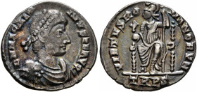 Magnus Maximus, 383-388. Siliqua (Silver, 17 mm, 1.86 g, 12 h), Treveri. D N MAG MAX-IMVS P F AVG Pearl-diademed, draped and cuirassed bust of Magnus ...