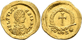 Aelia Pulcheria, Augusta, 414-453. Tremissis (Gold, 15 mm, 1.49 g, 6 h), Constantinopolis, circa 420-450/3. AEL PVLCH-ERIA AVG Pearl-diademed and drap...