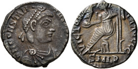 Constantine III, 407-411. Siliqua (Silver, 14 mm, 1.84 g, 6 h), Lugdunum, 408-411. D N CONSTAN-TINV[S P F AVG] Pearl-diademed, draped and cuirassed bu...