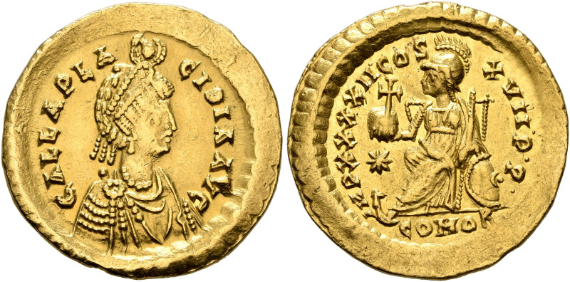 Galla Placidia, Augusta, 421-450. Solidus (Gold, 21 mm, 4.48 g, 6 h), Constantin...