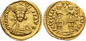 Anthemius, 467-472. Solidus (Gold, 22 mm, 4.46 g, 12 h), Mediolanum, 471-472. D N ANTHEM-IVS P F AVG Helmeted, pearl-diademed and cuirassed bust of An...