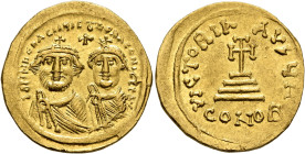 Heraclius, with Heraclius Constantine, 610-641. Solidus (Gold, 21 mm, 4.43 g, 7 h), Constantinopolis, 626-629. δδ NN hЄRACLIЧS ЄT hЄRA CONST PP AV Cro...