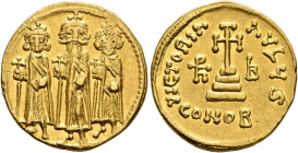 Heraclius, with Heraclius Constantine and Heraclonas, 610-641. Solidus (Gold, 19 mm, 4.46 g, 6 h), Constantinopolis, 638/9 (?). Heraclius, Heraclius C...