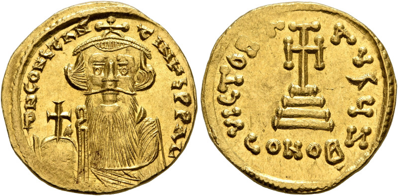 Constans II, 641-668. Solidus (Gold, 19 mm, 4.39 g, 6 h), Constantinopolis, 651-...