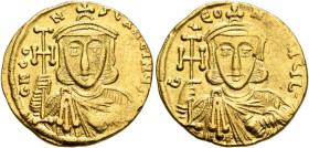 Constantine V Copronymus, 741-775. Solidus (Gold, 19 mm, 4.45 g, 6 h), Constantinopolis, 741-751. δ N CONSTANTINЧS• Crowned bust of Constantine V faci...