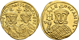 Constantine V Copronymus, with Leo IV, 741-775. Solidus (Gold, 20 mm, 4.44 g, 6 h), Constantinopolis, circa 757-775. COҺSTAҺTIҺOS S LЄOҺ O ҺЄOS Crowne...