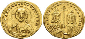Nicephorus II Phocas, with Basil II, 963-969. Histamenon (Gold, 21 mm, 4.43 g, 6 h), Constantinopolis, 963-969. +IҺS XPS RЄX RЄςNANTIҺm Nimbate bust o...