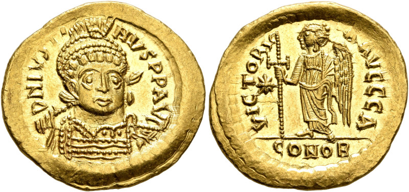 Justin I, 518-527. Solidus (Gold, 21 mm, 4.46 g, 7 h), Constantinopolis, 518-522...