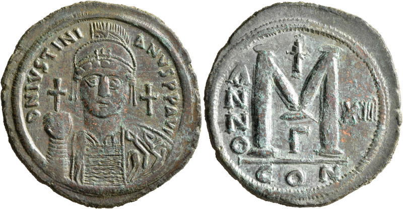 Justinian I, 527-565. Follis (Bronze, 41 mm, 23.20 g, 6 h), Constantinopolis, RY...