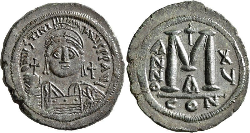 Justinian I, 527-565. Follis (Bronze, 39 mm, 23.25 g, 7 h), Constantinopolis, RY...