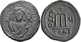 Tiberius II Constantine, 578-582. Follis (Bronze, 37 mm, 18.00 g, 6 h), Constantinopolis, RY 5 = 579/580. d m TIb CONSTANT P P AVI Bust of Tiberius II...
