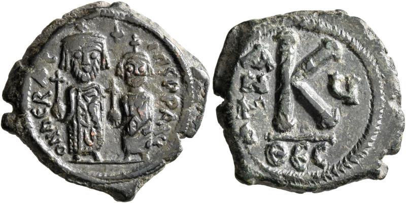 Heraclius, with Heraclius Constantine, 610-641. Half Follis (Bronze, 24 mm, 6.21...