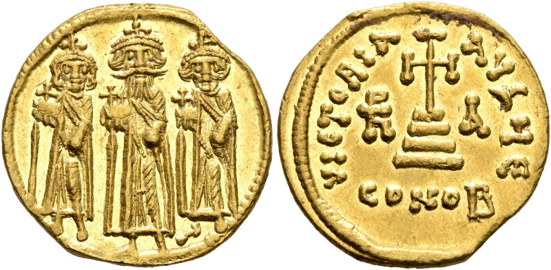 Heraclius, with Heraclius Constantine and Heraclonas, 610-641. Solidus (Gold, 17...